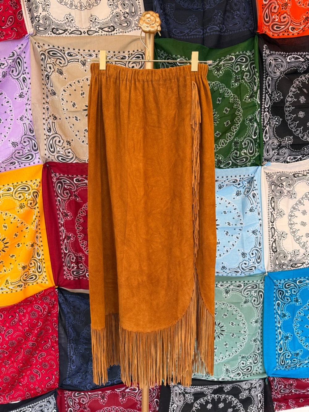 Vintage 80’s Knights Leather Fringe Suede Midi Skirt - Tan